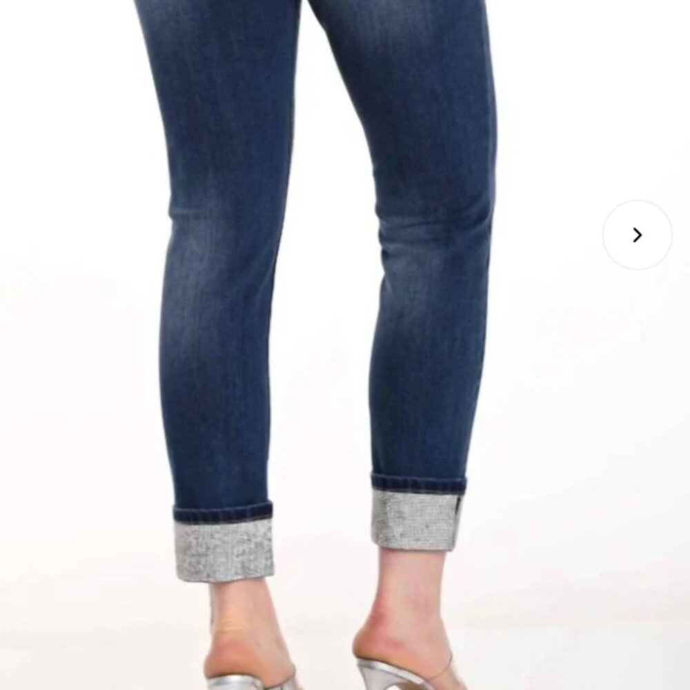 NWT Frank Lyman‎ Wide Cuff Rhinestone Jeans Size M
